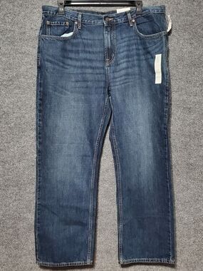 Old Navy Jeans Mens Size 40x32 Blue Denim Loose Fit New Whiskers Casual Cotton